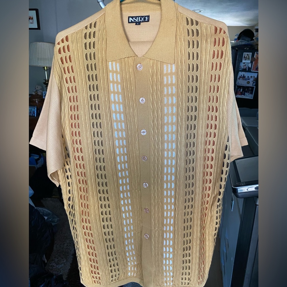 INSERCH 2PC Casual Men’s Outfit, Button shirt L, zipper/button pants size 34